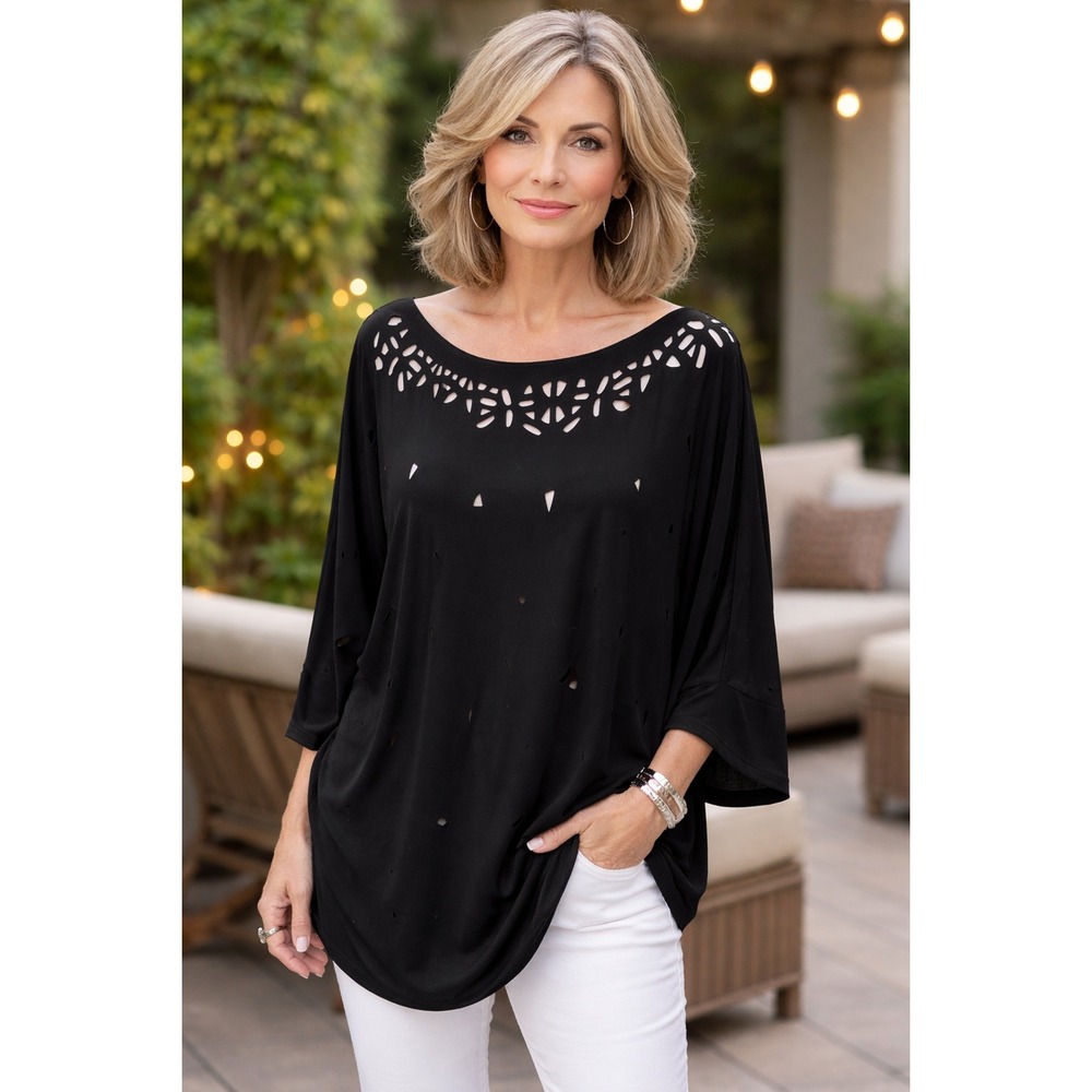 Sympli Top Women Plus 14 Dolman Eyelet Flowy Lagenlook Minimalist Capsule Travel